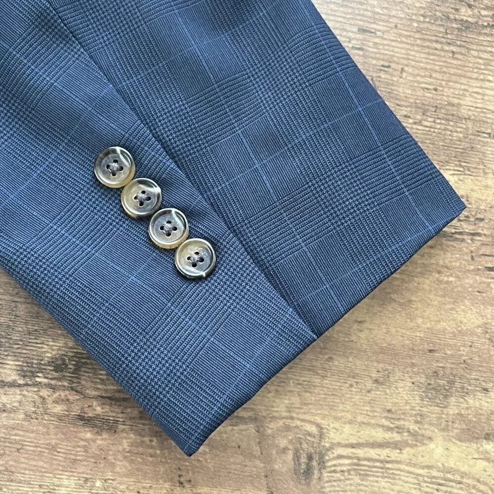 Brooks Brothers 346 Regent Fit Two Button Blazer 43R Dark Blue Glen Plaid Wool